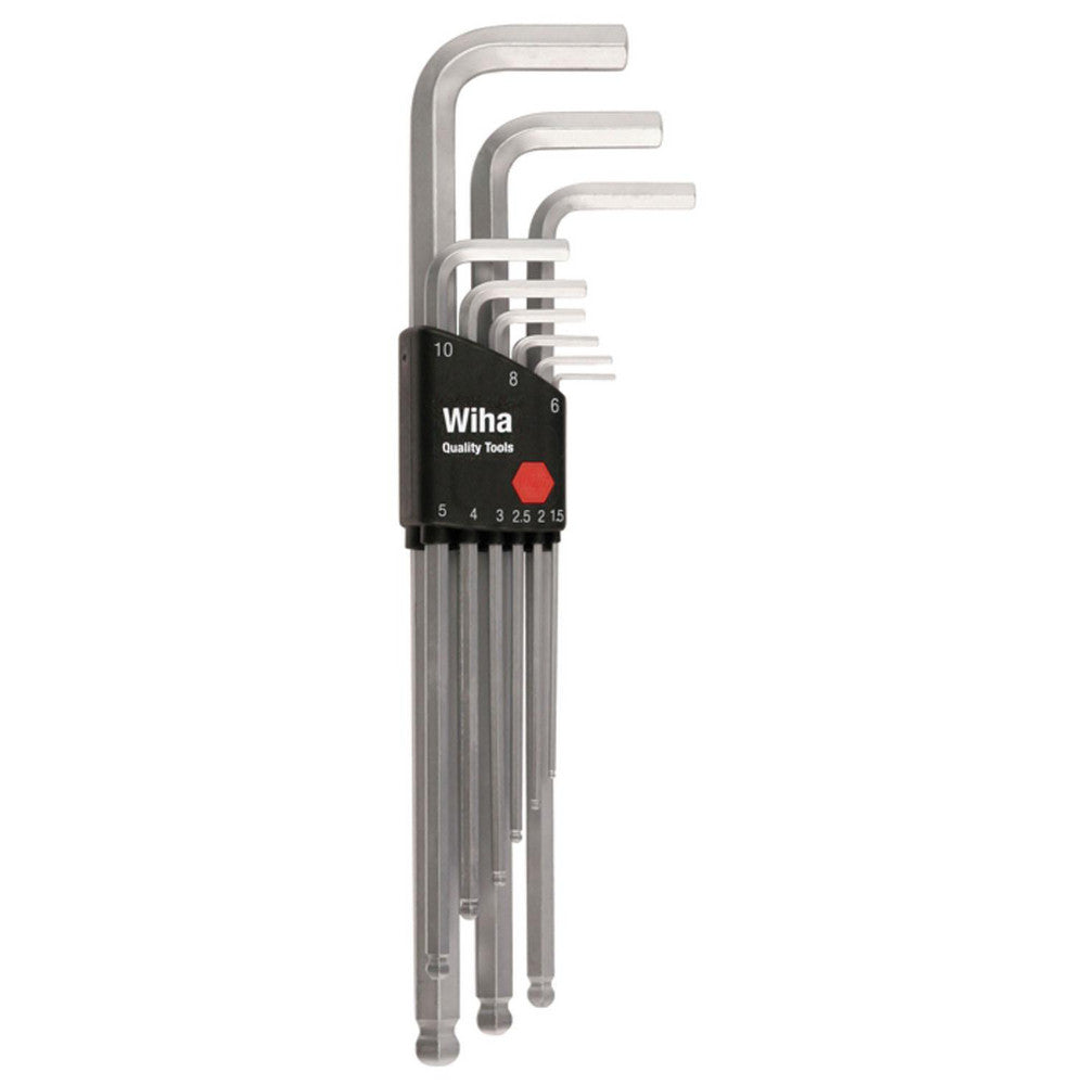 Wiha 66994 Hex Key Sets Ball End Yes Handle Type L-Handle Hex Size 1.5 2.0mm 2.5mm 3.0mm 4.0mm 4.0mm 5.0mm 6.0mm 8.0mm 10.0mm Overall Length (Inch) 9-1/2 Number Of Pieces 9