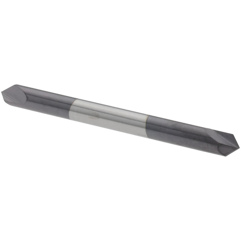 Harvey Tool 988445-C3 Chamfer Mill 1/8" Dia, 1/8" Shank Dia, 90 deg, 2 Flute, Solid Carbide, Double End