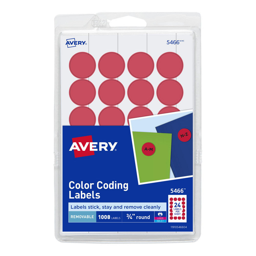 AVERY 05466 Label Maker Label Red, Paper, 3/4" OAL, 3/4" OAW, 1,008 per Roll