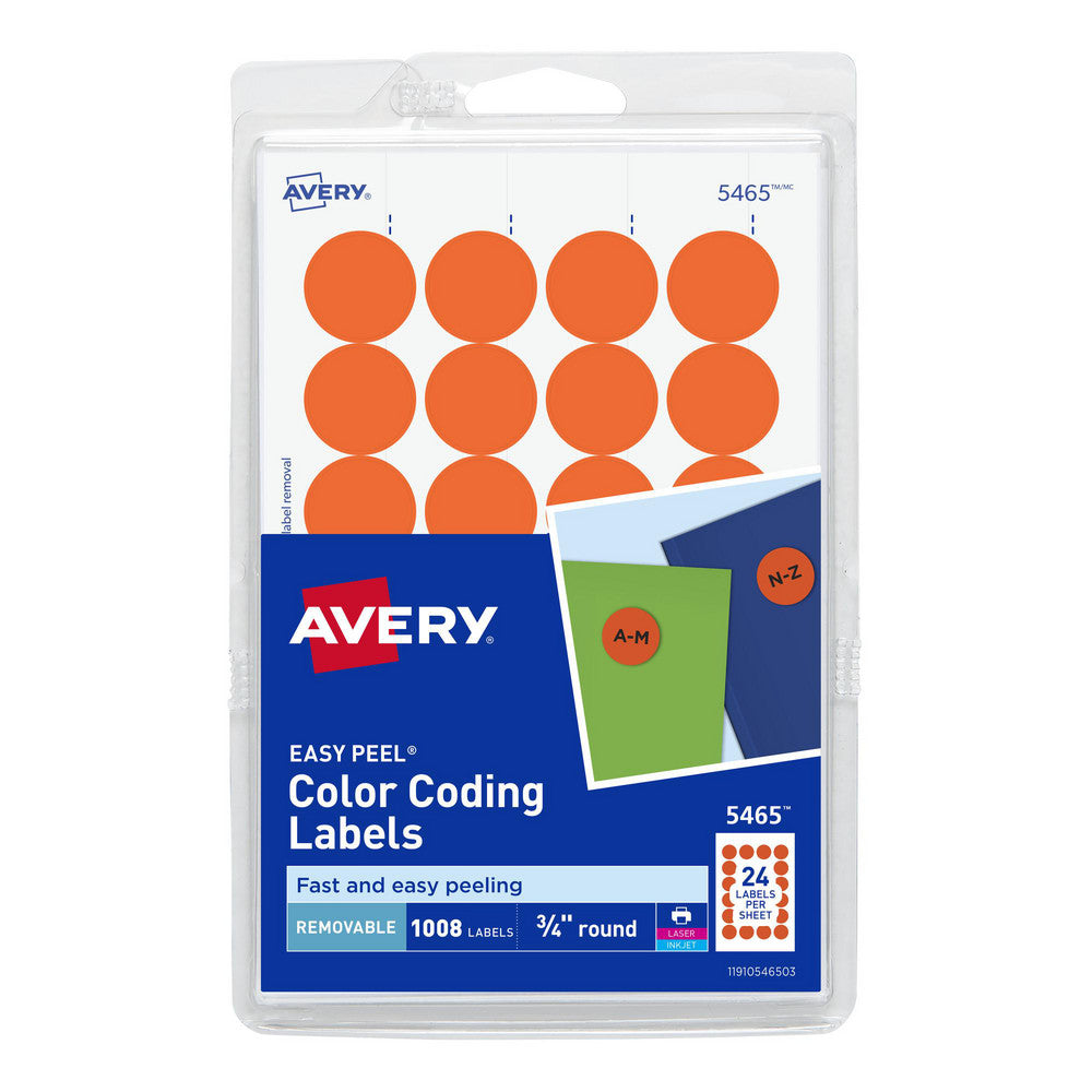 AVERY 05465 Label Maker Label Orange, Paper, 3/4" OAL, 3/4" OAW, 1,008 per Roll