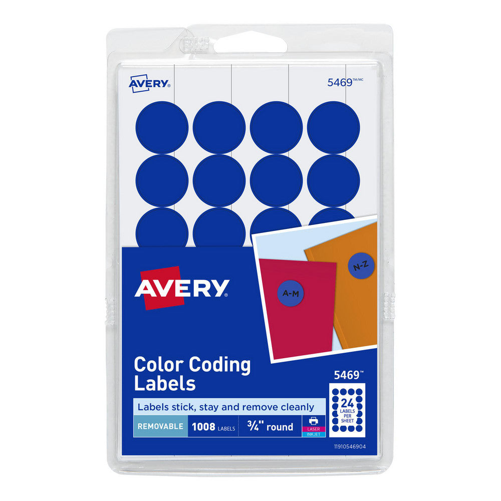 AVERY 05469 Label Maker Label Dark Blue, Paper, 3/4" OAL, 3/4" OAW, 1,008 per Roll
