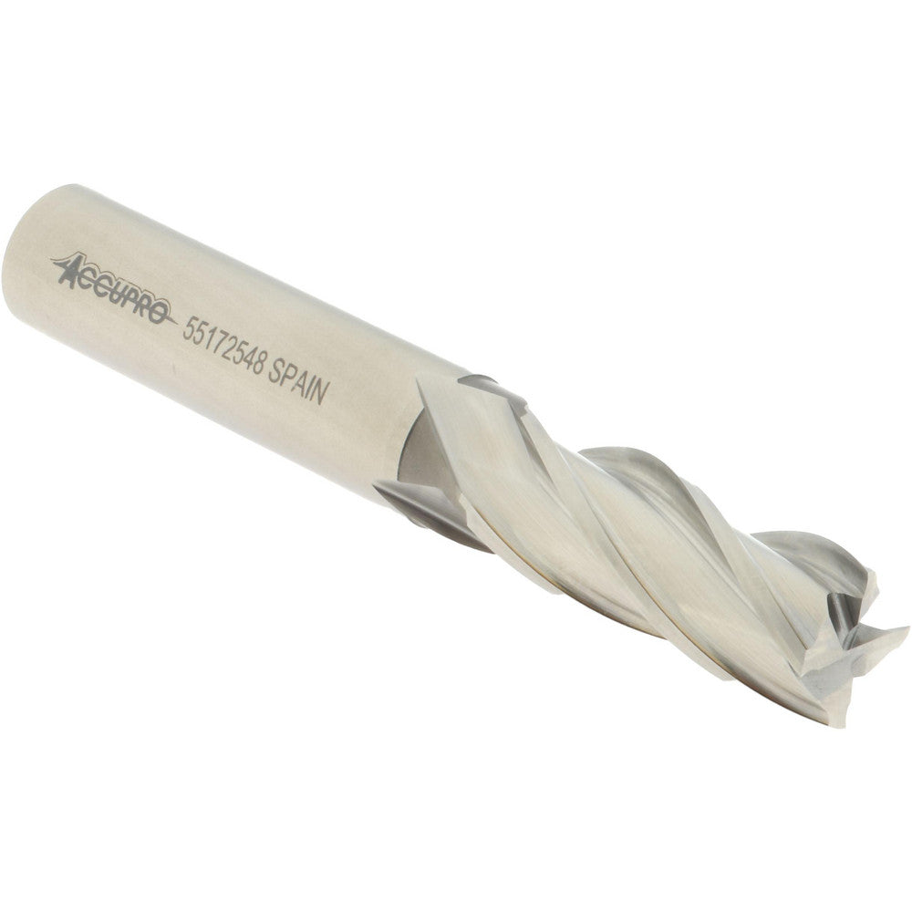 Accupro 39461 Square End Mill 1/2'' Dia, 1-1/4'' LOC, 1/2'' Shank Dia, 3-1/4'' OAL, 4 Flutes, Powdered Metal