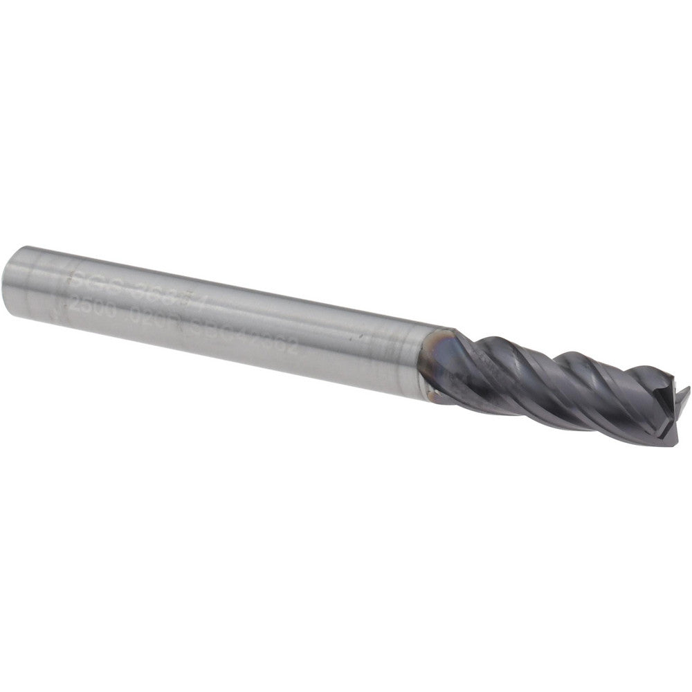 Kyocera SGS Precision Tools 36854 Corner Radius End Mill 1/4" Dia, 3/4" LOC, 0.0200" Radius, 4 Flute, Solid Carbide