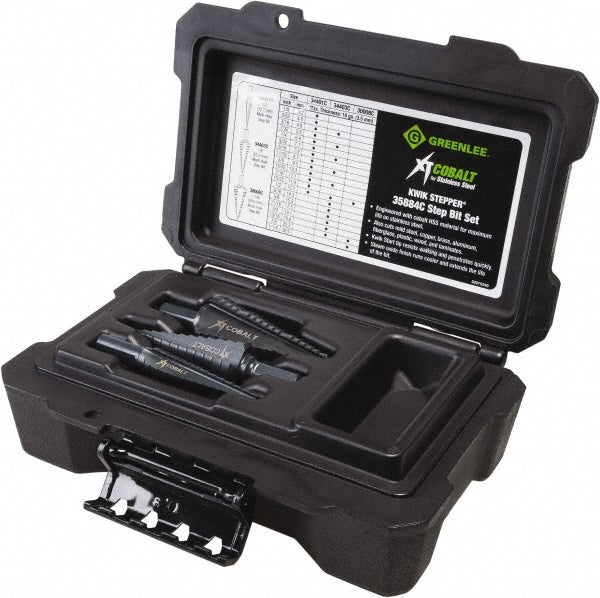 Greenlee 35884C Drill Bit Set Step Drill Bits, 3 Pc, 60 °, Cobalt