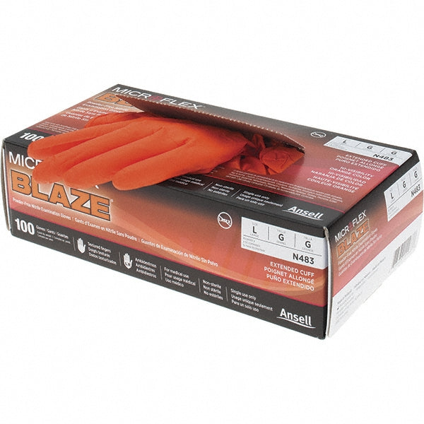Big Bolt Corporation N483 Series Microflex Blaze Disposable Gloves Size Large, 5.1 mil, Uncoated-Coated Nitrile, Industrial Grade, Unpowdered