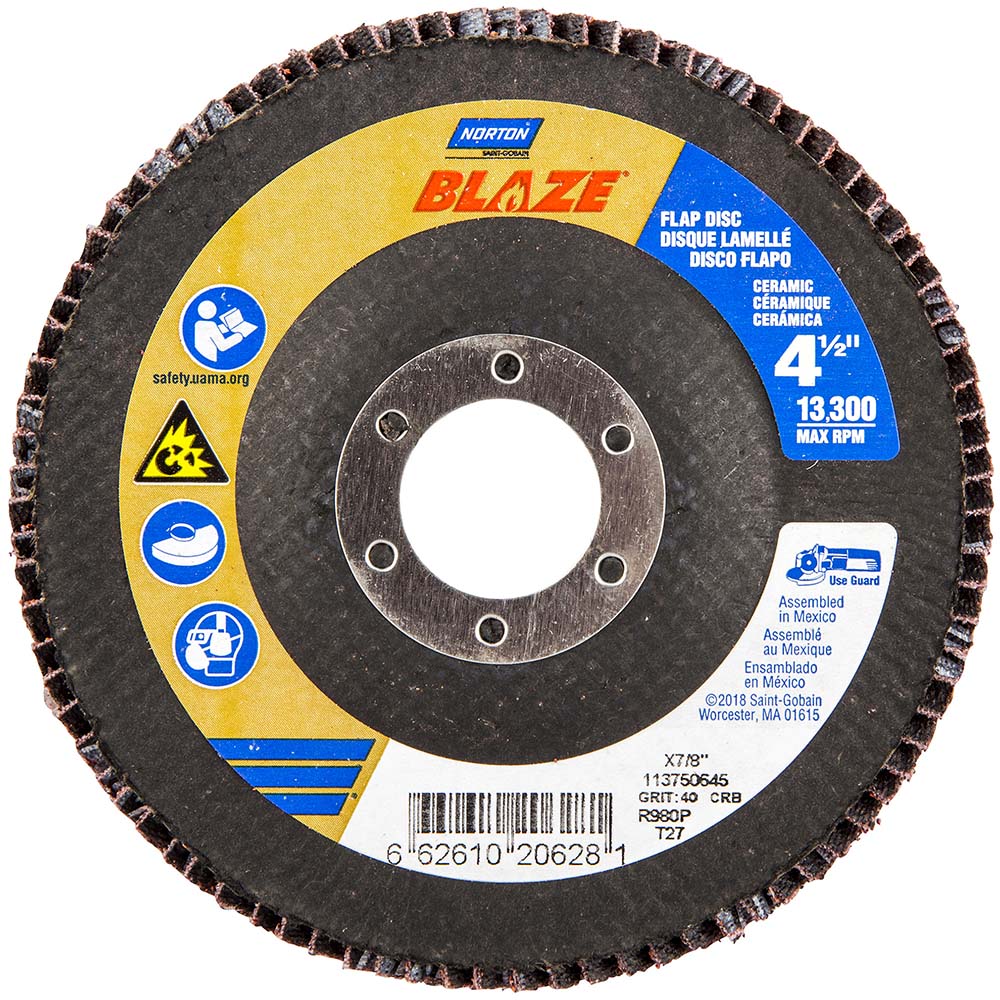 Norton 66261020628 Flap Disc 7/8" Hole, 40 Grit, Ceramic Alumina, Type 27