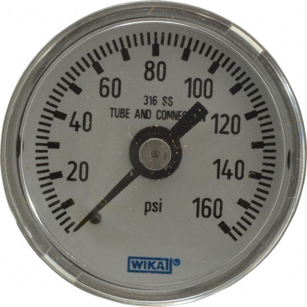 Wika 9118080 Pressure Gauge 1-1/2" Dial, 0 to 160 psi, 1/8" Thread, NPT, Center Back Mount