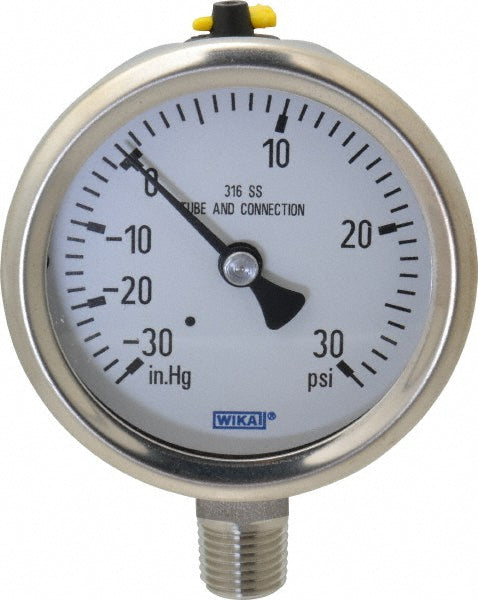 Wika 9768769 Pressure Gauge 2-1/2" Dial, 0 to 30 psi, 1/4" Thread, NPT, Lower Mount