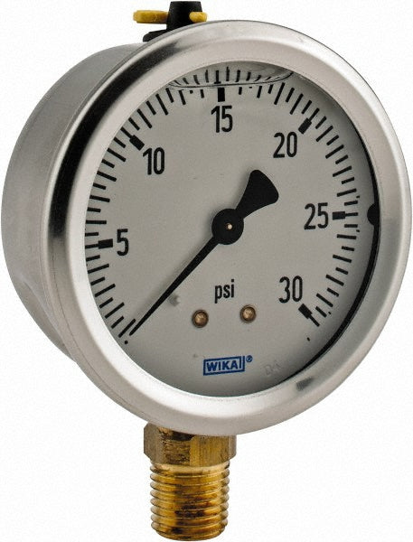 Wika 9767045 Pressure Gauge 2-1/2" Dial, 0 to 30 psi, 1/4" Thread, NPT, Lower Mount