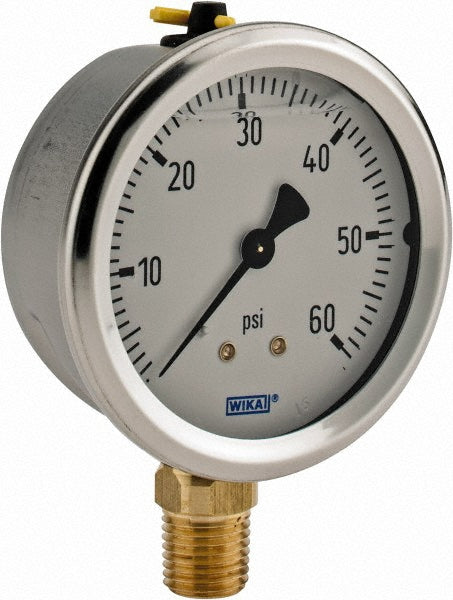 Wika 9767053 Pressure Gauge 2-1/2" Dial, 0 to 60 psi, 1/4" Thread, NPT, Lower Mount