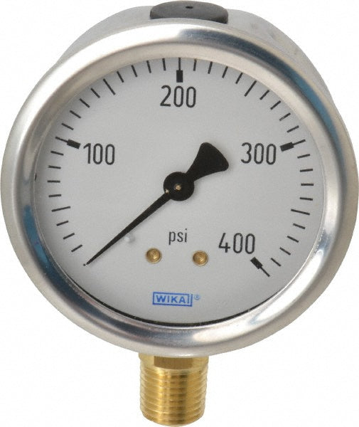 Wika 9767100 Pressure Gauge 2-1/2" Dial, 0 to 400 psi, 1/4" Thread, NPT, Lower Mount