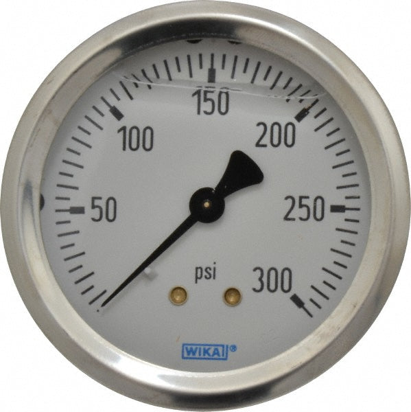 Wika 9767240 Pressure Gauge 2-1/2" Dial, 0 to 300 psi, 1/4" Thread, NPT, Center Back Mount