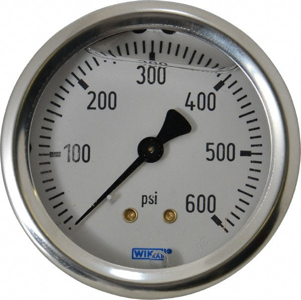 Wika 9768947 Pressure Gauge 2-1/2" Dial, 0 to 600 psi, 1/4" Thread, NPT, Center Back Mount