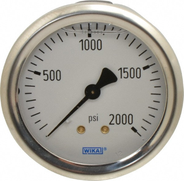Wika 9768939 Pressure Gauge 2-1/2" Dial, 0 to 2,000 psi, 1/4" Thread, NPT, Center Back Mount