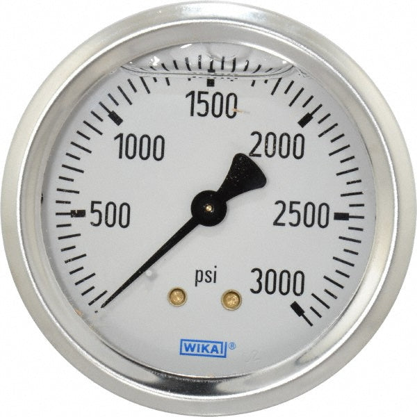 Wika 9767266 Pressure Gauge 2-1/2" Dial, 0 to 3,000 psi, 1/4" Thread, NPT, Center Back Mount