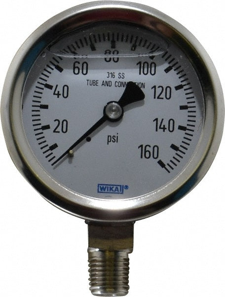 Wika 9833565 Pressure Gauge 2-1/2" Dial, 0 to 160 psi, 1/4" Thread, NPT, Lower Mount
