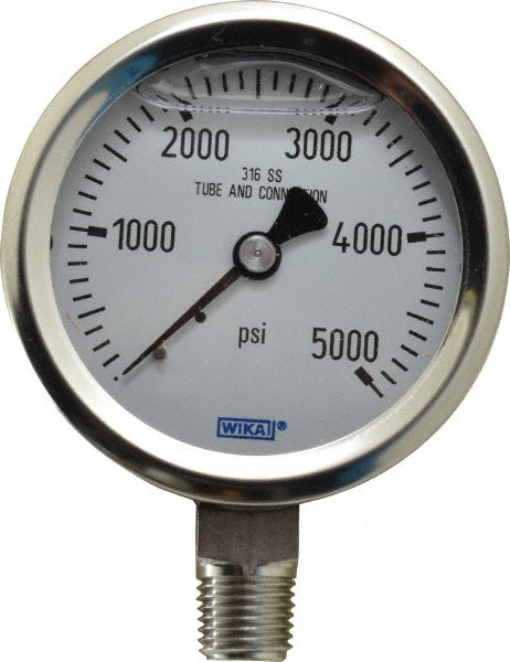 Wika 9833476 Pressure Gauge 2-1/2" Dial, 0 to 5,000 psi, 1/4" Thread, NPT, Lower Mount