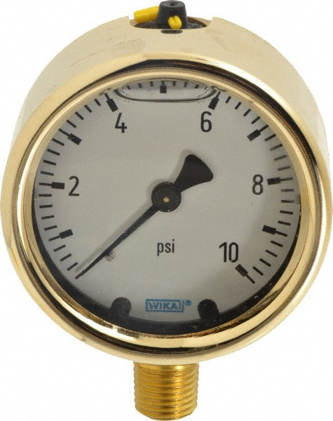 Wika 9629548 Pressure Gauge 2-1/2" Dial, 0 to 10 psi, 1/4" Thread, NPT, Lower Mount