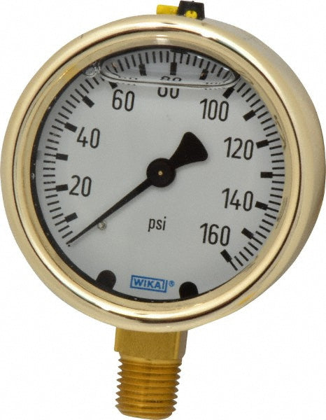 Wika 9310711 Pressure Gauge 2-1/2" Dial, 0 to 160 psi, 1/4" Thread, NPT, Lower Mount