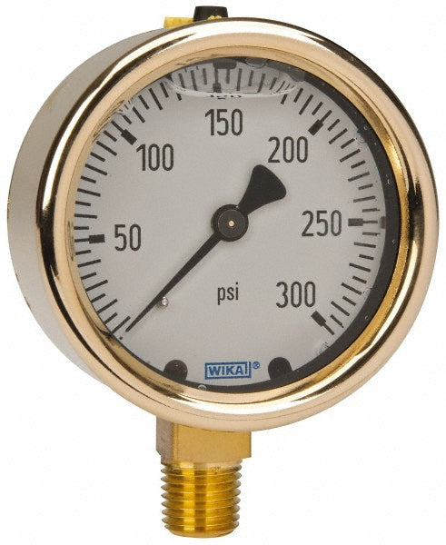 Wika 9310738 Pressure Gauge 2-1/2" Dial, 0 to 300 psi, 1/4" Thread, NPT, Lower Mount