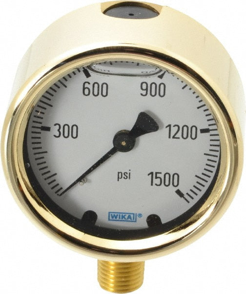 Wika 9310789 Pressure Gauge 2-1/2" Dial, 0 to 1,500 psi, 1/4" Thread, NPT, Lower Mount