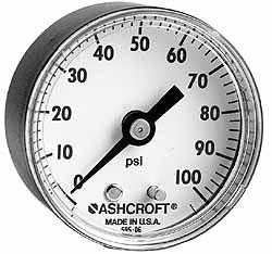 Ashcroft 662876000326 Pressure Gauge 1-1/2" Dial, 0 to 100 psi, 1/8" Thread, NPT, Center Back Mount