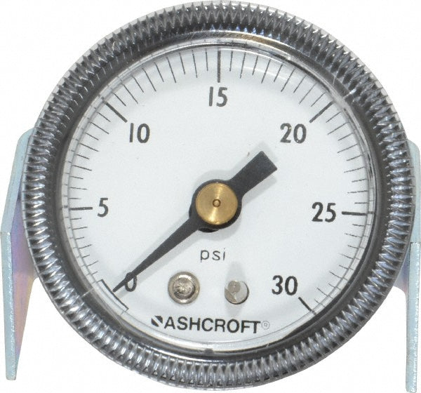 Ashcroft 662876000135 Pressure Gauge 1-1/2" Dial, 0 to 30 psi, 1/8" Thread, NPT, Center Back Mount