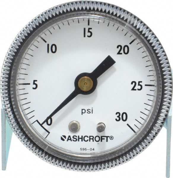 Ashcroft 662876000524 Pressure Gauge 2" Dial, 0 to 30 psi, 1/4" Thread, NPT, Center Back Mount