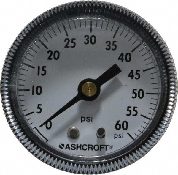 Ashcroft 662876000531 Pressure Gauge 2" Dial, 0 to 60 psi, 1/4" Thread, NPT, Center Back Mount