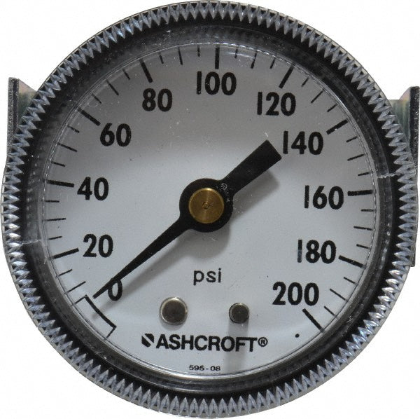 Ashcroft 662876000562 Pressure Gauge 2" Dial, 0 to 200 psi, 1/4" Thread, NPT, Center Back Mount