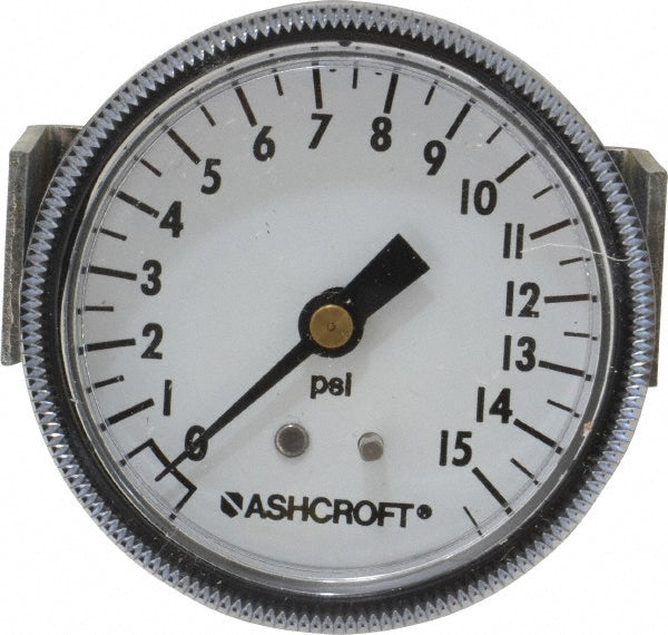Ashcroft 662876001422 Pressure Gauge 2-1/2" Dial, 0 to 15 psi, 1/4" Thread, NPT, Center Back Mount