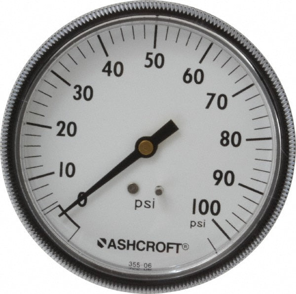 Ashcroft 662876143030 Pressure Gauge 3-1/2" Dial, 0 to 100 psi, 1/4" Thread, NPT, Center Back Mount