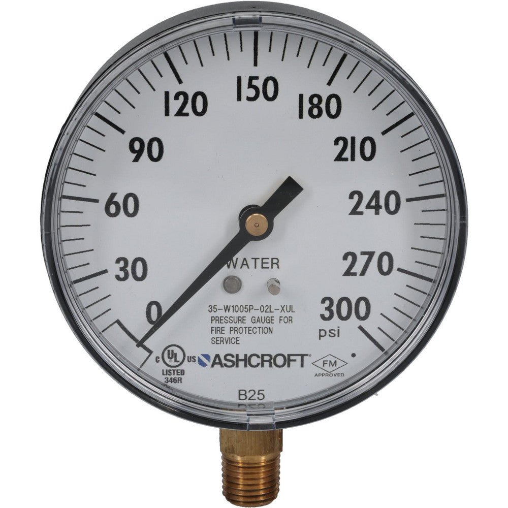 Ashcroft 662876002665 Pressure Gauge 3-1/2" Dial, 300 psi, 1/4" Thread, NPT, Lower Mount