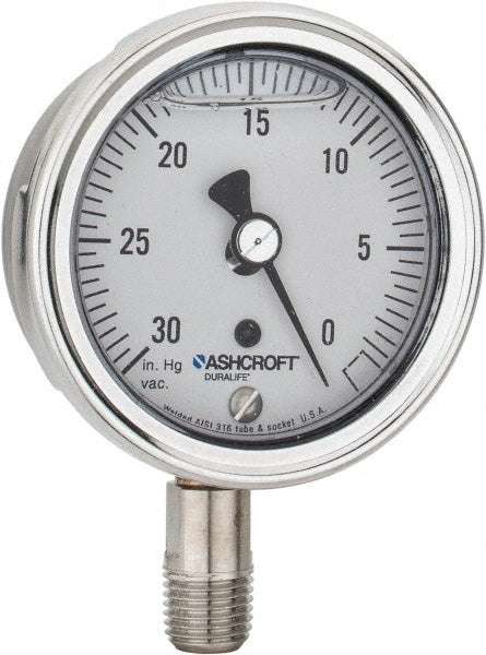 Ashcroft 95091 Pressure Gauge 2-1/2" Dial, 0 to 30 psi, 1/4" Thread, NPT, Lower Mount