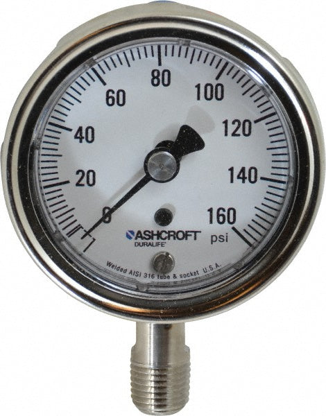 Ashcroft 94329 Pressure Gauge 2-1/2" Dial, 0 to 160 psi, 1/4" Thread, NPT, Lower Mount