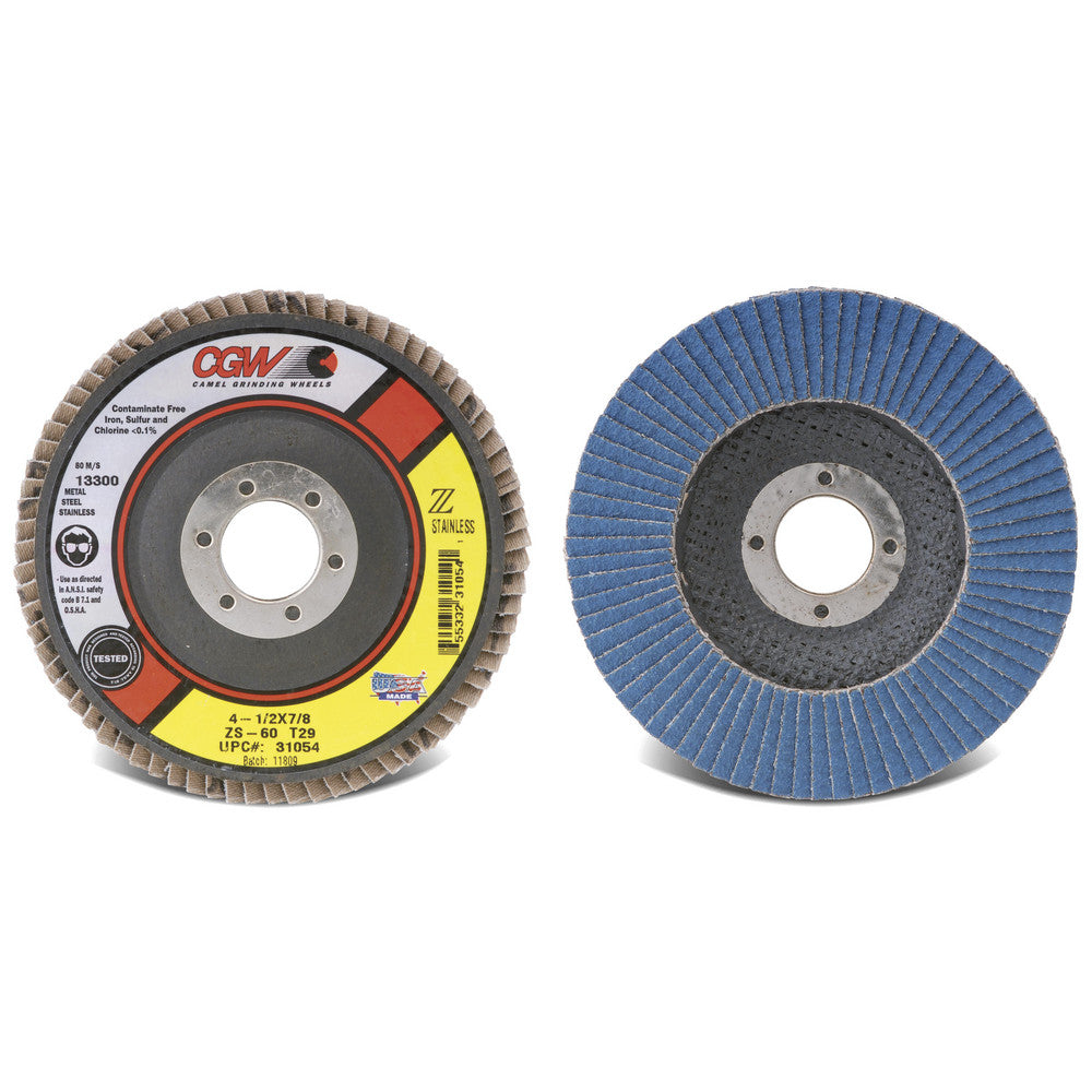 CGW Abrasives 31094 Flap Disc 7/8" Hole, 60 Grit, Zirconia Alumina, Type 27