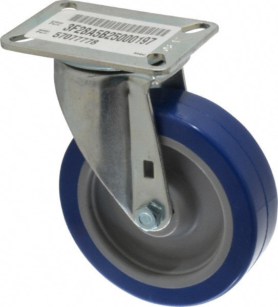 E.R. Wagner 3F28A5B25000197 Swivel Top Plate Caster Polyurethane, 5" Wheel Dia, 1-1/2" Wheel Width, 450 lb Capacity, 6-3/8" OAH