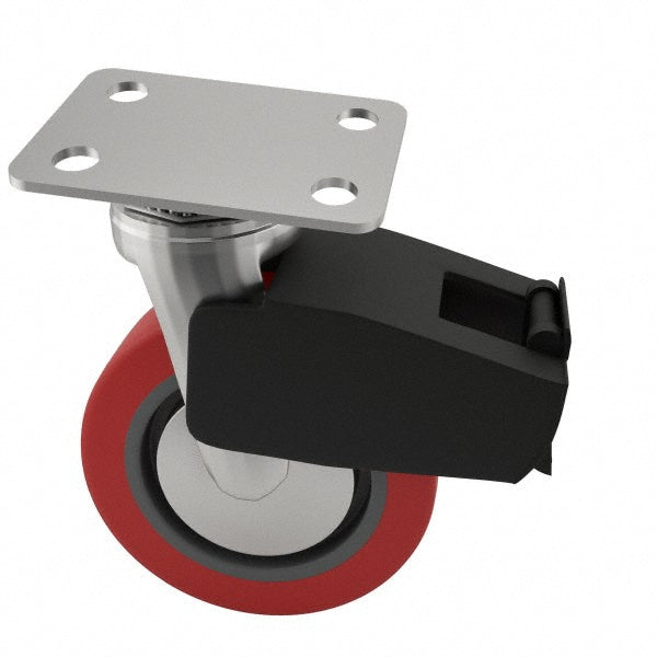 E.R. Wagner 4F8804C2500F1AR Swivel Top Plate Caster Polyurethane, 4" Wheel Dia, 2" Wheel Width, 600 lb Capacity, 5-5/8" OAH