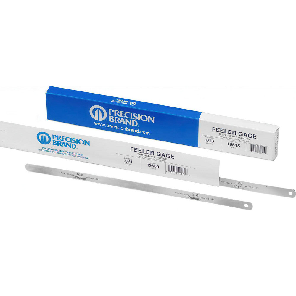 Precision Brand Products 19K4 Feeler Gages Thickness (Decimal Inch - 4 Decimals) 0.0040 Leaf Style Flat Fractional Leaf Length 12 (Inch) Leaf Width (Decimal Inch) 0.5000 Material High-Carbon Steel Number Of Leaves 12