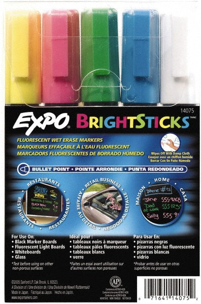 Expo 14075 Pack of 5 Bullet Point Wet Erase Markers, Blue, Green Pink, Yellow & White