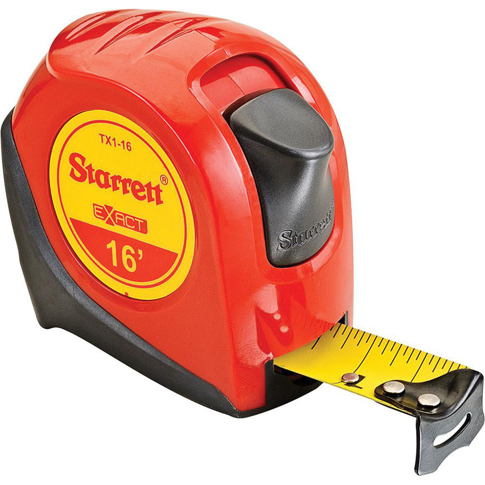 Starrett 30653 Tape Measure 16' Long, 1" Width, Yellow Blade