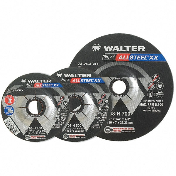 WALTER Surface Technologies 08H900 Depressed Grinding Wheel Type 27, 9" Dia, 1/4" Thick, 7/8" Hole, Aluminum Oxide