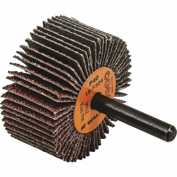 WALTER Surface Technologies 15F304 Mounted Flap Wheel 2" Dia, 1" Face Width, 40 Grit, Aluminum Oxide