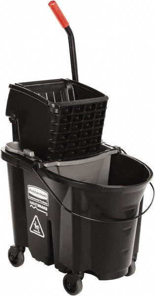 Rubbermaid 1863896 WaveBrake 35 Qt Side-Press Mop Bucket & Wringer Combo on Wheels with Dirty Water Bucket, Black