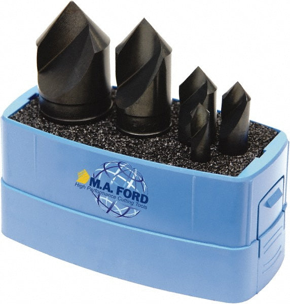 M.A. Ford 64100053 Countersink Set 5 Pc, 1/4 to 1" Head Dia, 1 Flute, 90 ° Included Angle