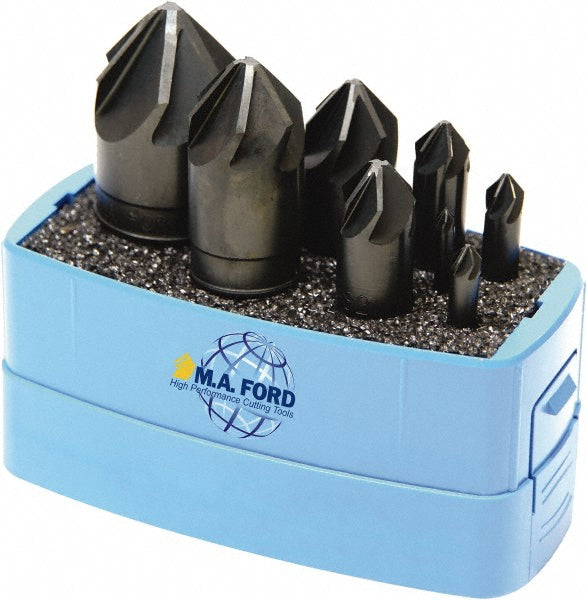 M.A. Ford 79800004 Countersink Set 8 Pc, 1/8 to 1" Head Dia, 6 Flute, 100 ° Included Angle