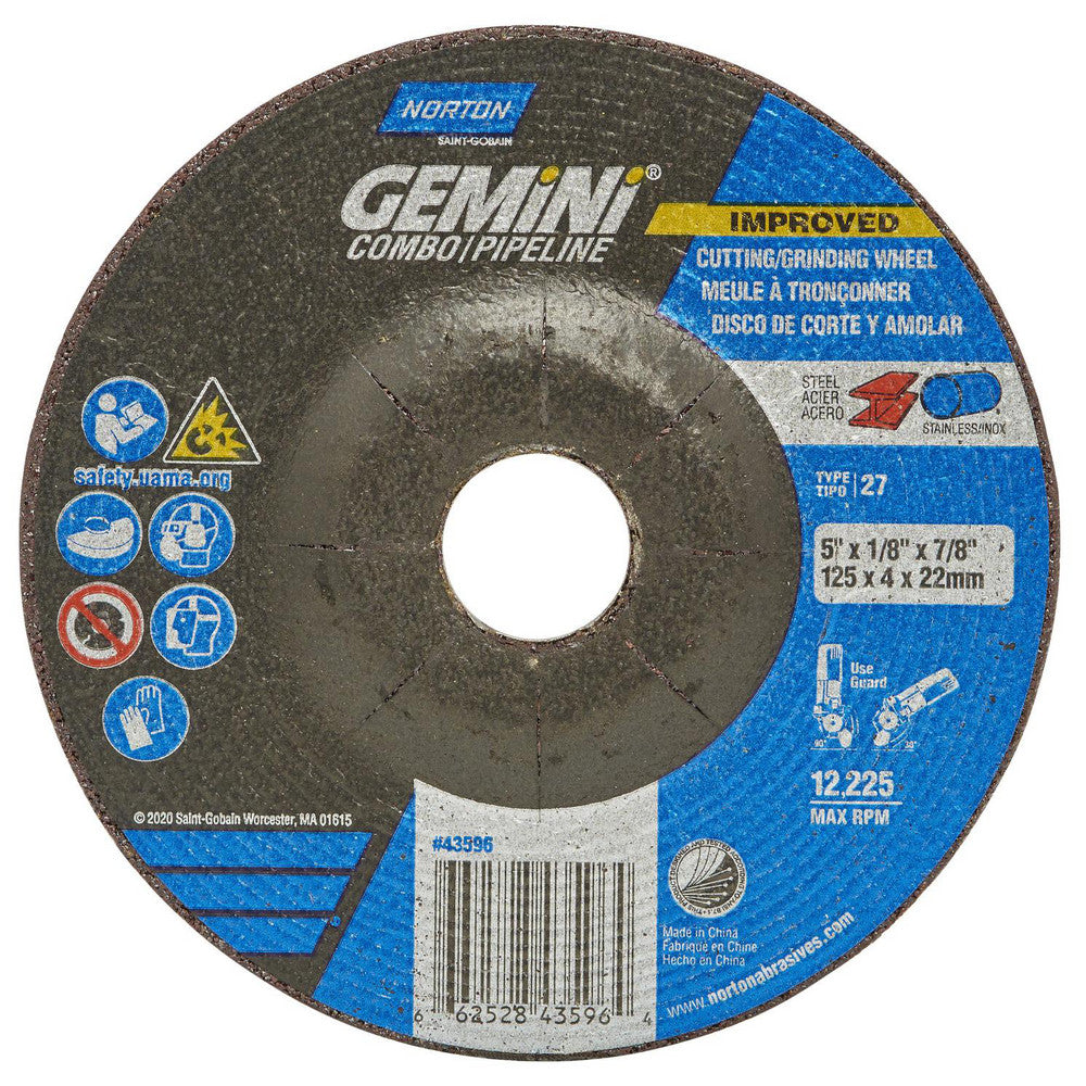 Norton 66252843596 Depressed Center Wheel Type 27, 5" Dia, Aluminum Oxide