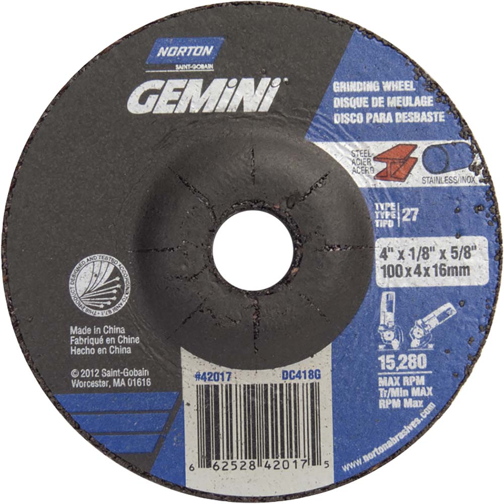 Norton 66252842017 Depressed Center Wheel Type 27, 4" Dia, Aluminum Oxide