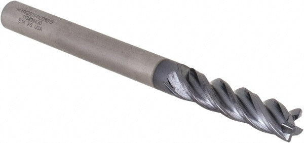 Kennametal 4047729 Corner Radius End Mill 1/4" Dia, 1" LOC, 0.015" Radius, 4 Flutes, Solid Carbide
