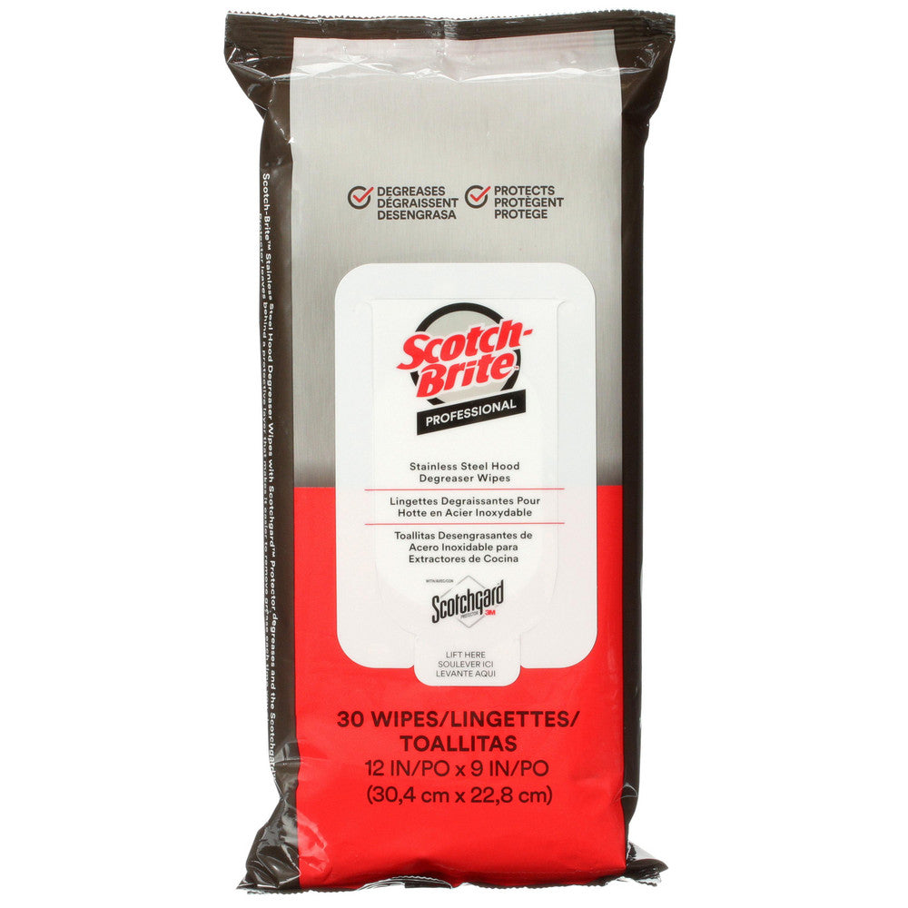 Scotch-Brite 7100233381 Stainless Steel Hood Degreaser Wipes with Scotchgard™ Protector, Resealable Pack, 9" x 12", White